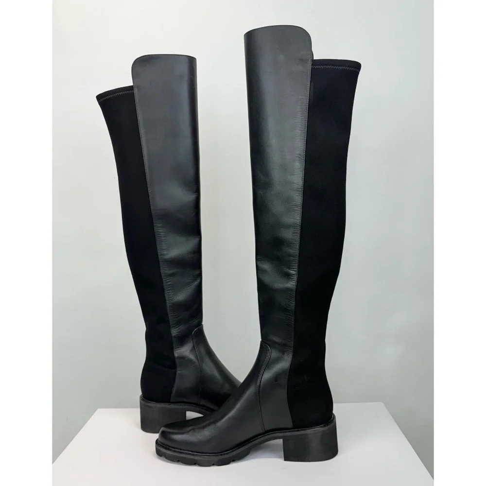 New Stuart Weitzman Alina Over The Knee Boot Black Leather Sz 5.5